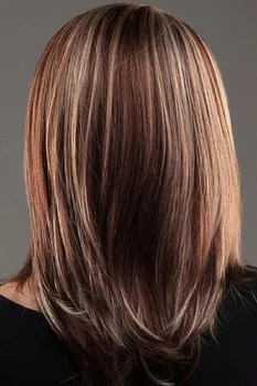 Перука с пряко осветление от бразилския човешка коса, пълна перуки, омбре, кафяв, меден blond