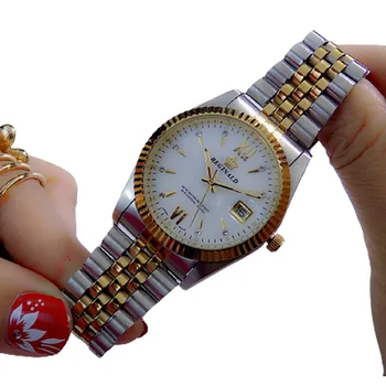 Марка Reginald Мъжки бизнес часовници в света на стил Стоманена гривна златни мъжки кварцови часовници, Подарък за Свети Валентин за мъже и жени на Любовта