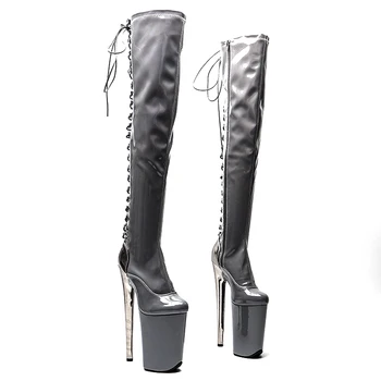Leecabe 23 см/9 инча, модни дамски обувки за танци на един стълб от лачена изкуствена кожа на платформа и висок ток