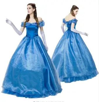 Луксозни костюми на принцеса Пепеляшка за възрастни, маскарадное рокля от приказки в Хелоуин, бална рокля, синя рокля на принцеса