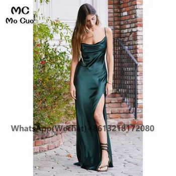 2021 Секси вечерни рокли-калъф за бала на дълги спагети презрамки с V-образно деколте и цепка отстрани, вечерни рокли за бала