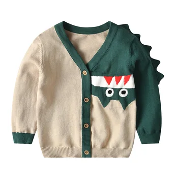 Пуловер за деца, есенни и зимни блузи с дълъг ръкав за новородено, пуловери, дрехи за почивка с динозавром, модни дрехи от 3 до 18 м