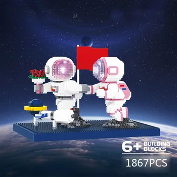 Креативен астронавт Нанобриксы Завладяване на космоса микро-diamond блок в преследването на мечтата за Космически строителство тухла Играчки за подаръци със светлина