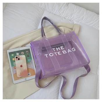 Луксозни маркови чанти-тоут, тенденция 2023 г., новите чанти на известния дизайнер, PVC, голяма дамска чанта през рамо за плаж лятото