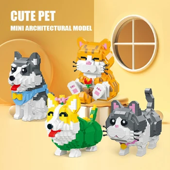 Сладък домашен любимец, мини строителни блокове, куче Corgi, модел хъски, тухли, мультяшное домашен любимец, куче, коте, котка, направи си сам, това е детска играчка, коледен подарък