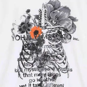 Yohji Yamamoto 23SS с цветя и текстови принтом под формата на ребра, лятна мъжки и дамски ежедневни тениска от чист памук с къс ръкав Yohji Yamamoto 23SS с цветя и текстови принтом под формата на ребра, лятна мъжки и дамски ежедневни тениска от чист памук с къс ръкав 2