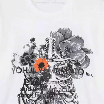 Yohji Yamamoto 23SS с цветя и текстови принтом под формата на ребра, лятна мъжки и дамски ежедневни тениска от чист памук с къс ръкав Yohji Yamamoto 23SS с цветя и текстови принтом под формата на ребра, лятна мъжки и дамски ежедневни тениска от чист памук с къс ръкав 4