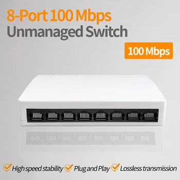 Мрежов Суич, 8 Порта на 100 Мб/с Неуправляван Ethernet RJ-45 LAN Hub за видеонаблюдение, FTTH, Офис, Камера за