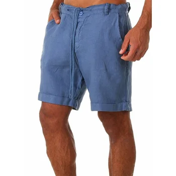 Къси панталони мъжки, Летни мъжки ежедневни панталони от однотонного лен и памук Модерен
