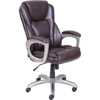Търговски офис стол от здрава ламинирани кожата с ефект на паметта, капацитет 350 паунда, кафяв