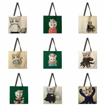 Tokyo illustration чанта с кошачьим принтом, дамски ежедневни чанта, дамска плажна чанта, модерна чанта, плажна чанта, сгъваема чанта за пазаруване