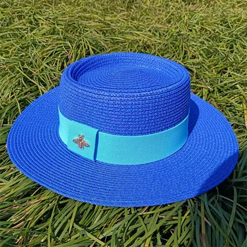 2023 сламена шапка, аксесоари от еластична лента нов цвят, мъжки и дамски сламена шапка от слънцето, сламена шапка в ярки цветове Шапка 