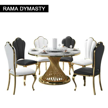 Лесен Луксозна кръгла мраморна маса за хранене за 6-10 души за трапезария мебели