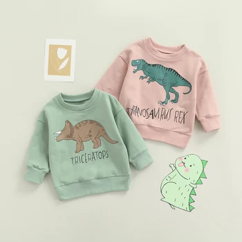 BeQeuewll/ Скъпа Hoody с Динозавром за Малко Момиче, Върхове с Еластична Подолом и Маншети на Ръкавите, на Пролетно-Есенен Детски Дрехи