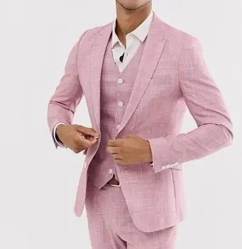Стилен мъжки Годишният сватбен костюм на розово семе: Оборудвана приятелка, Моден смокинги за младоженеца, Адаптивни комплект от 3 теми