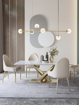 Лесен луксозна мраморна маса за хранене и стол, комбинация от бита, малък апартамент, проста маса за хранене в стил постмодерното за 4 човека