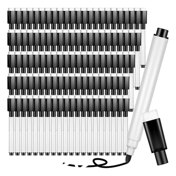 PPYY-100 броя Магнитни маркери за сухо изтриване, бяла дъска, черни маркери за сухо изтриване с гумена капачка, маркери за сухо изтриване с тънък фитил