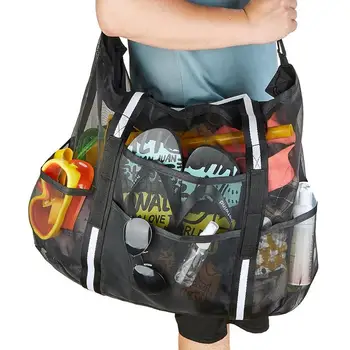 Плажната окото Плажна чанта найлон mesh bag-тоут, прозрачна пазарска чанта с голям капацитет, с ръчно колан, регулируема презрамка