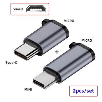 Zihan 2 бр./лот USB2.0 Micro Жена към Mini USB Type-C USB-C Мъжка Адаптер за Захранване 480 Mbit/s за предаване на данни с дупки за верига