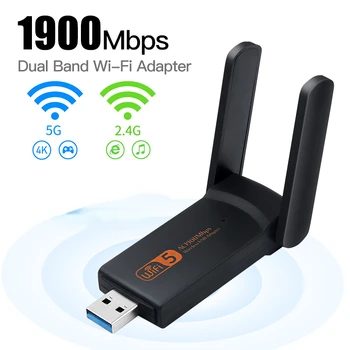1900 Mbps с двойна лента 2,4 G 5G срещу Заплащане на Водача Безжичен USB Wifi 5 Адаптер USB Мрежова Карта 1200 Мб/с Ключ USB LAN Ethernet за Лаптоп
