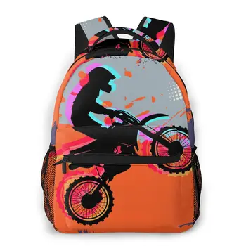 Детски раници, училищна чанта за момчета, мотокрос, мотокрос с абстрактен фон, училищна чанта за тийнейджъри, студентски чанти за книги