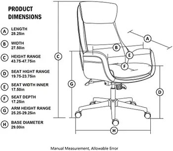 Офис стол с висока облегалка, кожа Регулируема въртящо се работно стол с подлакътници, кремава на цвят