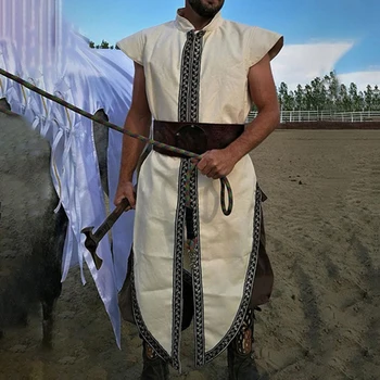 Европейски средновековни традиционни национални костюми, мъжки костюм за езда ретро бродирана Viking едно парче памук жилетка хавлия