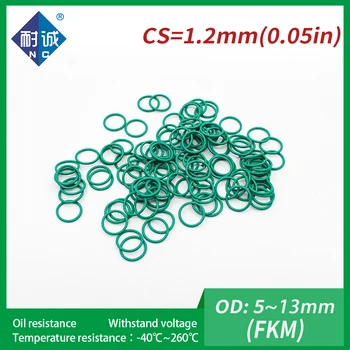 5 бр./лот, зелено гуменият пръстен FKM, о-пръстени, дебелина CS1,2 мм OD5/6/7/8/9/10/11/12/13/16/18/ гумени о-пръстен за горивна шайби 24 мм