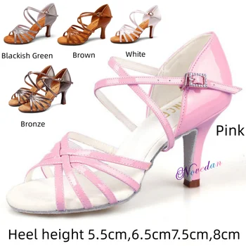Нова професионална танцова дамски обувки за салса и латино танци, меки сандали, дамски обувки за танци балната зала чача, обувки на висок ток 5,5 см/7,5 см./8,5 см