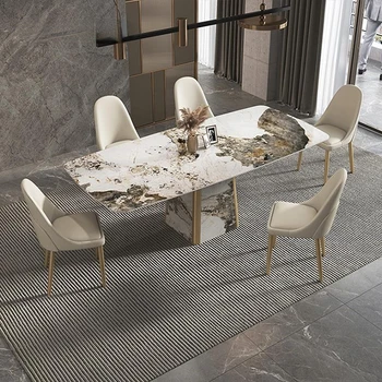 Маса за хранене с подови котлони, луксозна каменна лампа, луксозен модерен минималистичен италиански дизайнерски маса за хранене, мебели с mobile