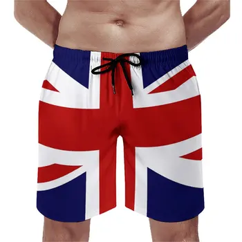 Плажни шорти с флага на Великобритания Юниън Джак, всекидневни регулируема шнур, безплатно, еластичен, дишаща, быстросохнущий, забавен летен Рандо