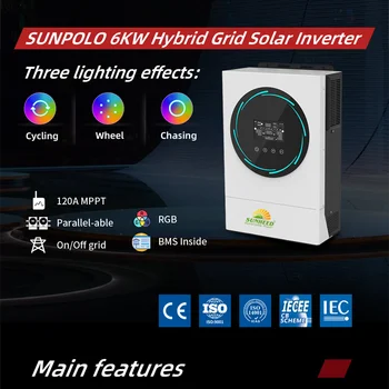 Sunheed 6Kw Хибридни Самостоятелни Климатици с RGB Подсветка Wifi Монитор Слънчев Инвертор за Пълен Комплект от Слънчевата Система Sunheed 6Kw Хибридни Самостоятелни Климатици с RGB Подсветка Wifi Монитор Слънчев Инвертор за Пълен Комплект от Слънчевата Система 3