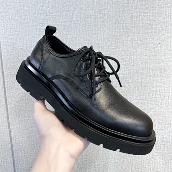 Луксозна марка мъжки обувки, нови зимни ежедневни обувки от естествена кожа, модерен бизнес обувки-oxfords, луксозно обзаведен работна обувки