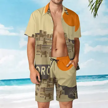 Мъжки плажен костюм със снимков принтом в стил Мароко, графичен костюм от 2 теми, високо качество, размер на Eur