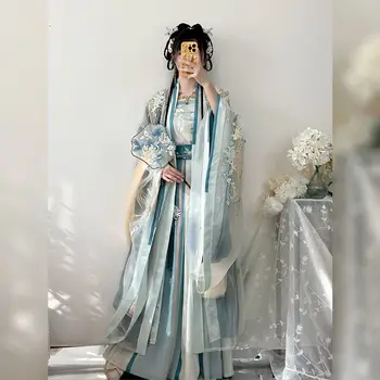 Китайското рокля Ханфу, женски древните традиционни комплекти с бродерия Ханфу, кралят костюм на фея за cosplay, зелена рокля за танци Ханфу