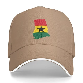 Флаг Карта на Гана Бейзболна шапка унисекс, подходящ за мъже и жени, регулируем шапка за татко, шапка за сандвич