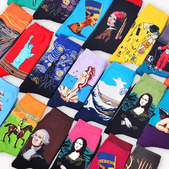 Гореща разпродажба, класическо есенно-зимния ретро женски индивидуално изкуство, стенни картини на Ван Гог, световно известната картина, дамски чорапи, маслени щастливи чорапи