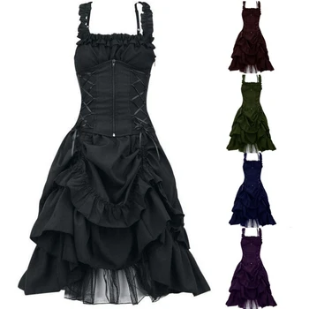 Хелоуин Cosplay готическа бална рокля Slim Fit нерегулярная лейси туника, дълга рокля-комбинация, сценична облекла за жени, костюми