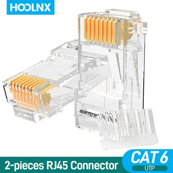 Hoolnx 2 Бр Конектор RJ-45 CAT6 Модулни Свещи UTP STP 50U Позлатени Краища Ethernet С Покритие Нагрузочная Планк за мрежовия кабел Lan 23-24 AWG