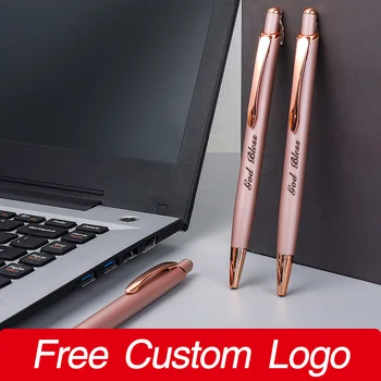 Проста метална химикалка писалка от розово злато, студентски химикалки, персонализирани подаръци, реклама с лого по поръчка, офис консумативи, канцеларски материали, ученически пособия