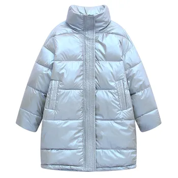 2023 Зимна мода сако, дамско дълго палто, женски блестящо палто с висока яка оверсайз, черна топло парк