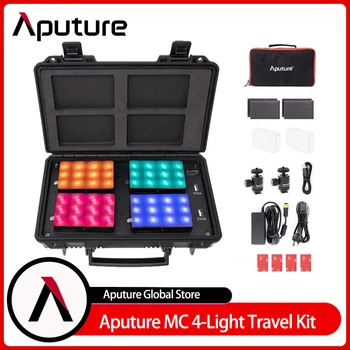 Пътен комплект Aputure AL-MC LED с 4 Крушки, 5 W RGB 3200-6500K, Акумулаторна батерия в Джоба Видеосветильник с Кутия за Носене