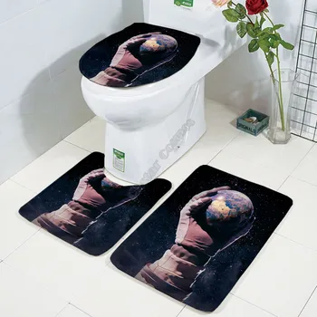 Комплект от три елемента Galaxy astronaut с 3D принтом, подложка за баня, капака на тоалетната чиния, комплект постелки за баня, директна доставка 01
