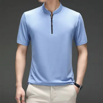 Лятна мъжка мода риза с висока яка, тънък разрез, обикновен къс ръкав, стръмни ежедневните бизнес ежедневни блузи, мъжки марка