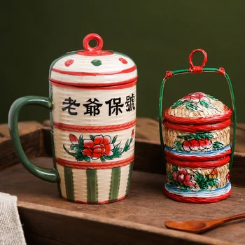 Чаша, креативна керамична ръчно рисувани, старомоден, с голям капацитет, бита, подходяща за съхранение чаена чаша, кафе, мляко, китайски стил