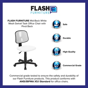 Флаш мебели Flash Основи офис стол с въртяща се облегалка от бяла мрежа със средна облегалка, сертифицирано BIFMA