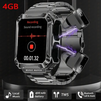 Смарт часовник 3 в 1 Безжични Слушалки, 4 GB Памет 400 mah Батерия 1,96 Инча изцяло Сензорен Екран, Bluetooth Предизвикателство Умни Часовници За Мъже Жени