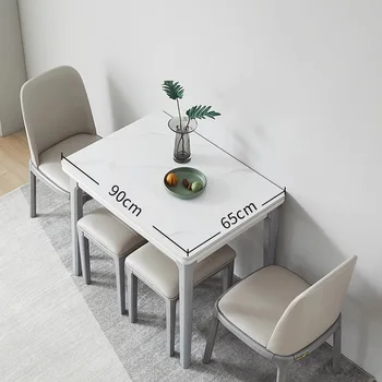 Бял изчистен модерен маса за хранене, Метален разтегателен сгъваема правоъгълна маса за хранене Луксозно обзавеждане за дневна Esstisch Home