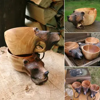 Скулптура с вырезанной ръчно главата на животното, преносима дървена кафеена чаша, дървени изделия, дървени чаши за чай, мляко, чаши за пиене вода, посуда за напитки Скулптура с вырезанной ръчно главата на животното, преносима дървена кафеена чаша, дървени изделия, дървени чаши за чай, мляко, чаши за пиене вода, посуда за напитки 1