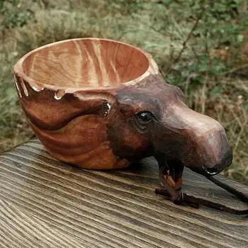 Скулптура с вырезанной ръчно главата на животното, преносима дървена кафеена чаша, дървени изделия, дървени чаши за чай, мляко, чаши за пиене вода, посуда за напитки Скулптура с вырезанной ръчно главата на животното, преносима дървена кафеена чаша, дървени изделия, дървени чаши за чай, мляко, чаши за пиене вода, посуда за напитки 2